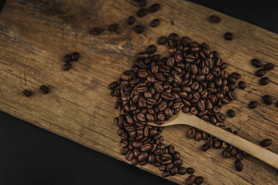 High angle view of coffee beans on table