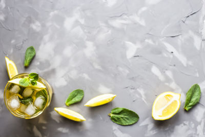 Iced drink in glass on table