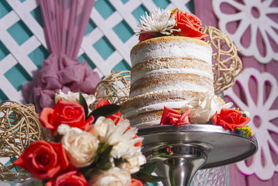 Close-up of roses on table