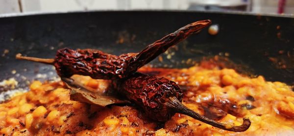 Close-up of meat on barbecue grill