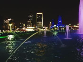 Illuminated buildings at night