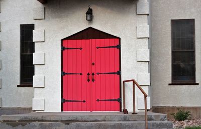 Closed door of building