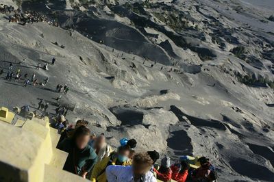 High angle view of people on mountain