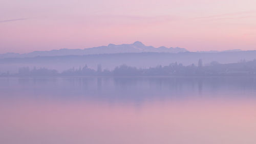 Scenic view of lake against sky during sunset