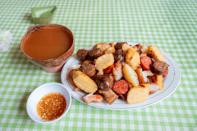 High angle view of food on table