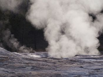 Smoke emitting from volcanic mountain