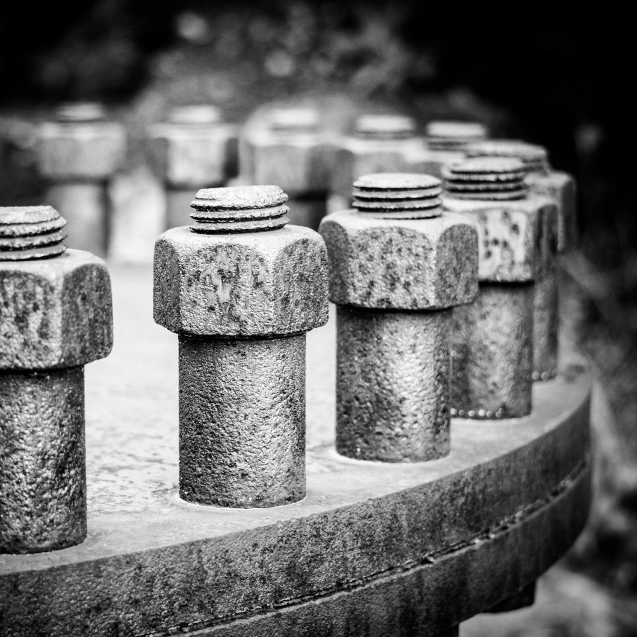 focus on foreground, close-up, metal, old, rusty, metallic, in a row, weathered, selective focus, outdoors, day, no people, history, container, still life, abandoned, the past, deterioration, run-down, built structure
