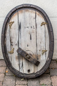 High angle view of old door