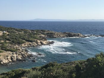 Scenic view of sea against clear sky