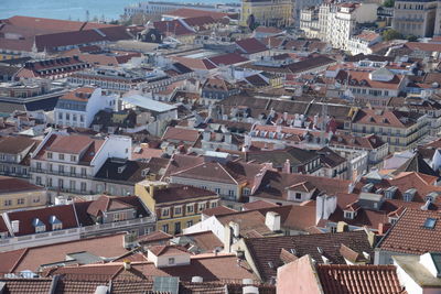 High angle view of buildings in city