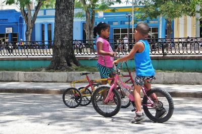 Boy riding bicycle