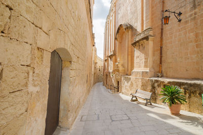 Beautiful view of ancient narrow medieval street town mdina, malta