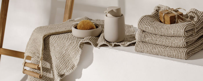 High angle view of breakfast on table at home