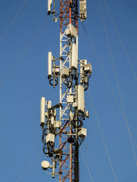 Low angle view of electricity pylon against sky