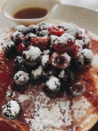 High angle view of breakfast on table