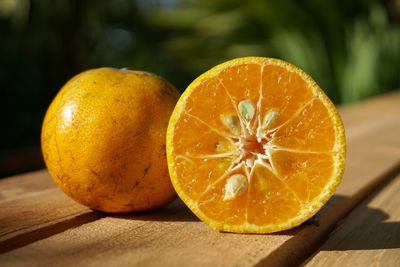 Close-up of orange on table