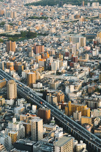 High angle view of buildings in city