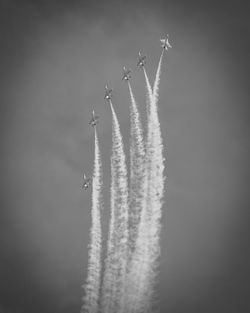 Low angle view of airplane flying against clear sky