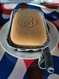 High angle view of dessert on table