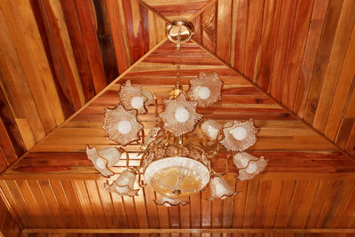 Low angle view of chandelier on ceiling