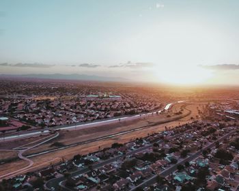 High angle view of city against sky