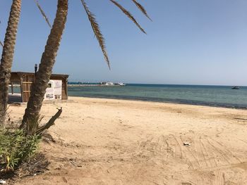 Scenic view of beach against clear sky