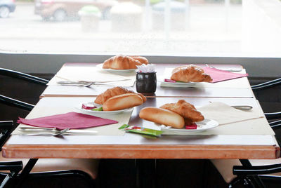 Close-up of fresh croissants served for breakfast