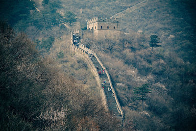 High angle view of great wall in china 