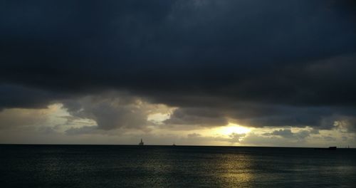 Scenic view of sea against cloudy sky