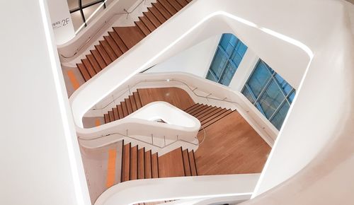 High angle view of spiral staircase in building