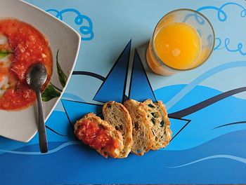 Close-up of breakfast served on table
