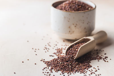 High angle view of coffee cup on table