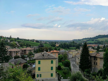 High angle view of buildings in town