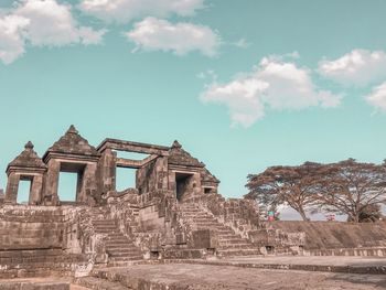 Low angle view of old building against sky