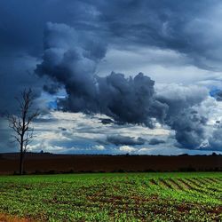 Scenic view of field against cloudy sky