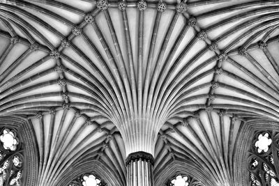 Low angle view of ribbed vault ceiling in church