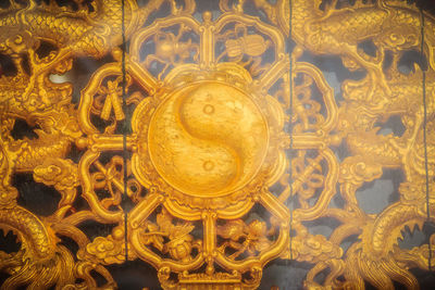 Full frame shot of ornate design on metallic structure