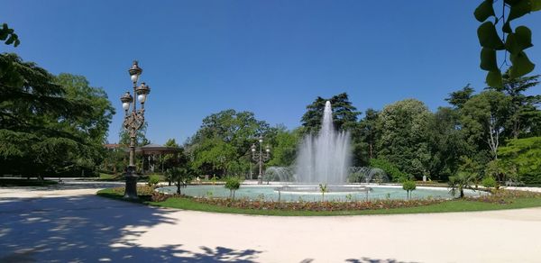 View of fountain against trees in a park of toulouse france