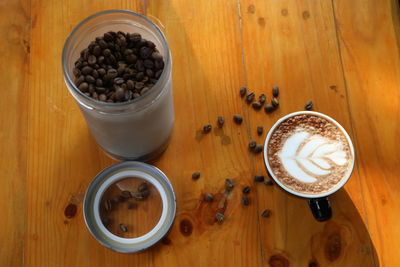 High angle view of coffee beans on table