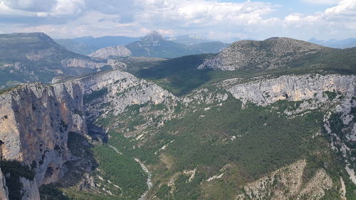 Panoramic view of rocky mountains against sky