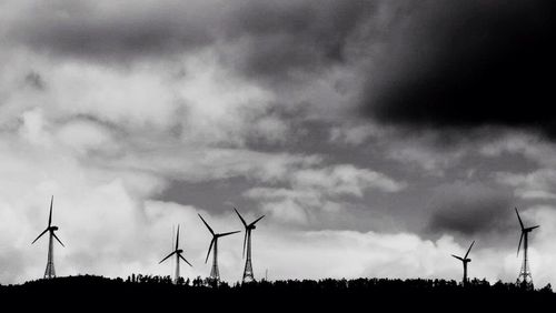Wind turbines on field