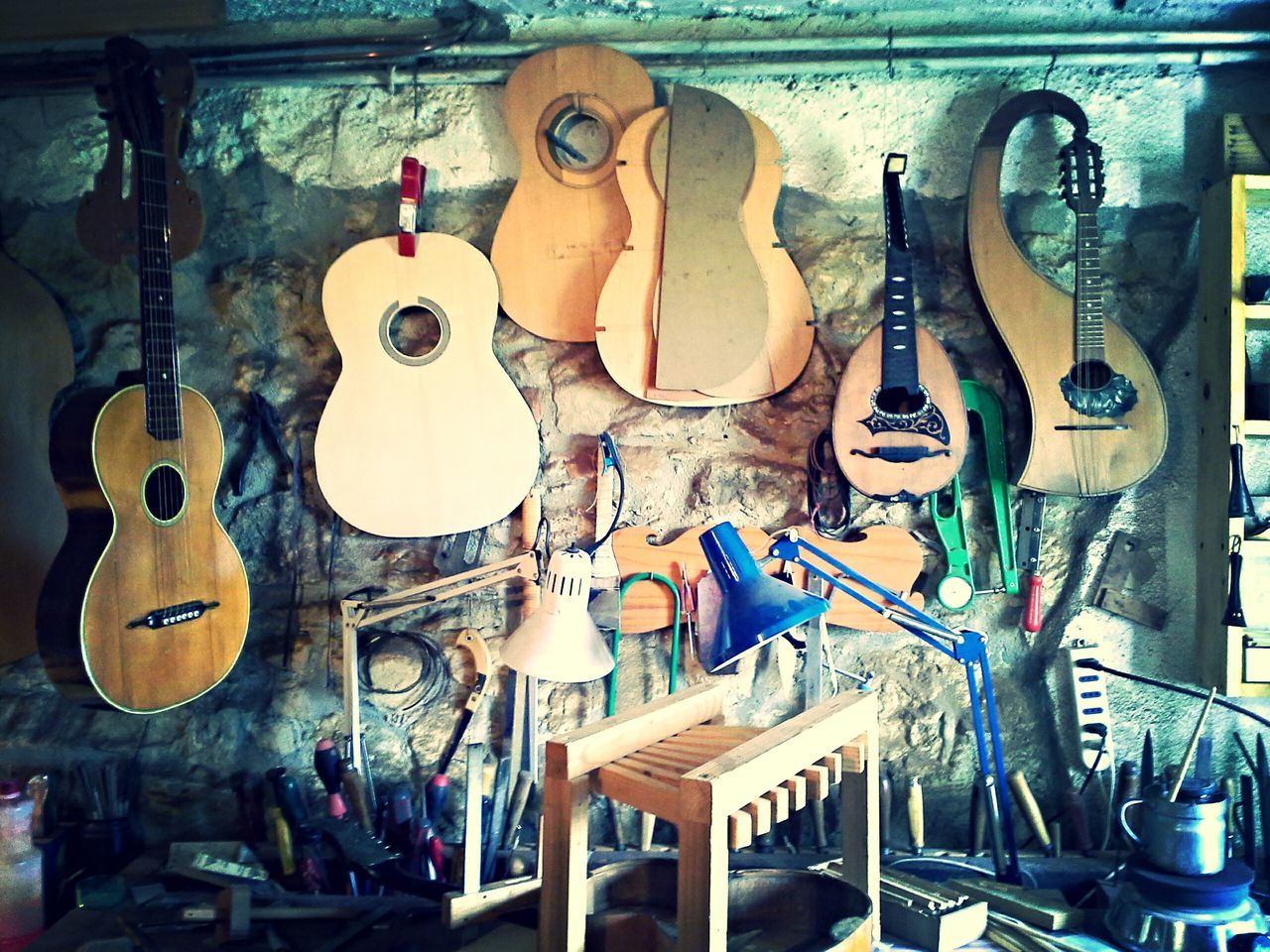 indoors, variation, hanging, still life, large group of objects, choice, table, chair, arrangement, multi colored, music, collection, group of objects, art and craft, wood - material, musical instrument, absence, arts culture and entertainment, in a row, clothing