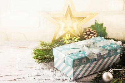 Christmas decorations on table