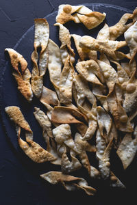 High angle view of dried food on table