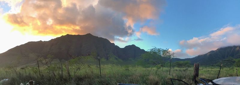 Panoramic view of mountains against sky