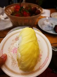 Close-up of dessert in bowl on table