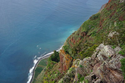 High angle view of rocky beach