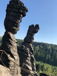 Rock formations on landscape against clear sky