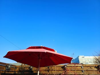 Low angle view of building against clear blue sky