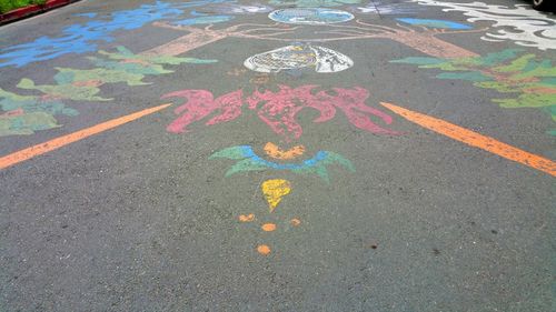 High angle view of multi colored road